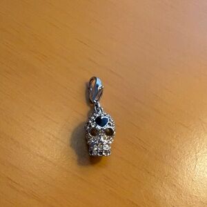 Crystal Skull Charm Pendant - Silver with Black Accent